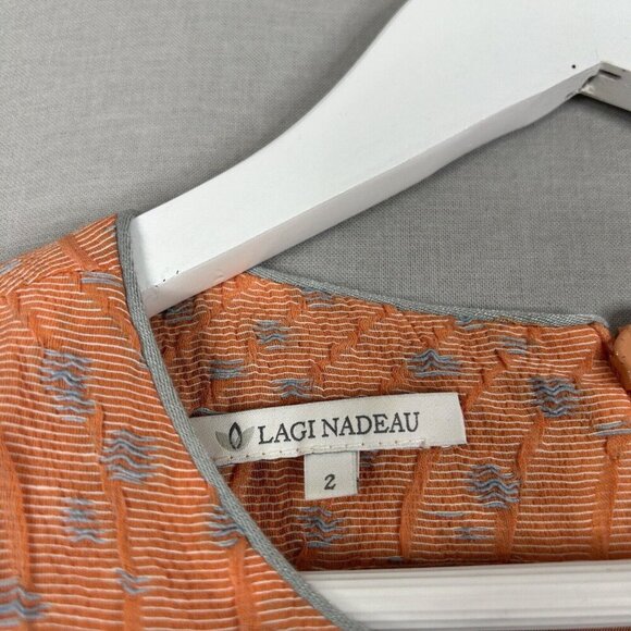 Lagi Nadeau Womens Dress 2 Orange Polka Dot Jacquard Textured Pleated USA Made - Picture 10 of 12